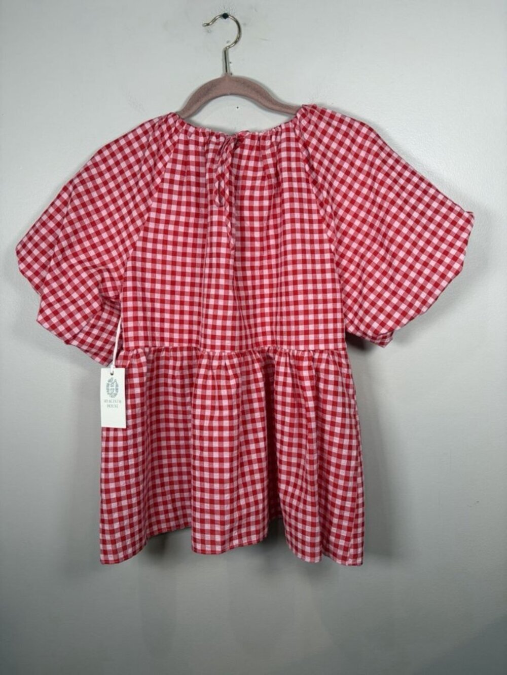 Hyacinth House Hadly Blouse Size XS Gingham Red White Puff Sleeve Seersucker NWT - Picture 8 of 8
